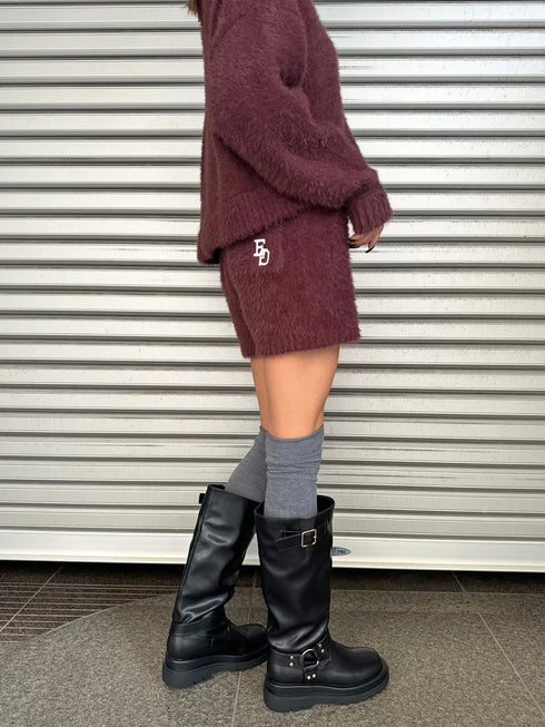 ロゴ刺繍シャギーニットショートパンツ